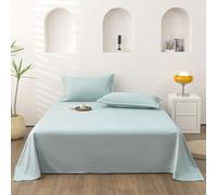 Nap/Sleep Time Bed Sheet Single Double Super King Flat Sheets Soft Light Bedding Decorative Mattress Thin Cover Breathable Anti Wrinkle, Skin-Friendly Washed Cotton Fabric(Pillowcase：50X70cm,Green 2)