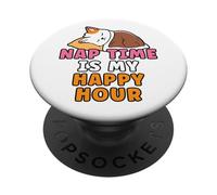 Nap Time Is My Happy Hour Cute Cartoon Lazy Cat Napping PopSockets Adhesive PopGrip