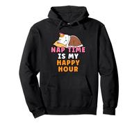 Nap Time Is My Happy Hour Cute Cartoon Lazy Cat Napping Pullover Hoodie