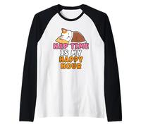 Nap Time is My Happy Hour Cute Cartoon Lazy Cat Napping Raglan Baseball Tee