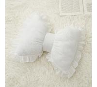 Napacoh Bow Pillow for Couch, Sofa Cushion Cute Pink Bow Throw Pillow Ruffle Lace Home Decorative for Living Room (White)
