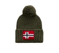Napapijri Semiury Knitted Bobble Beanie Hat, Norwegian Flag Design, Army Green