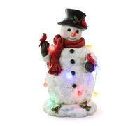 Napco 16 Inch Led Sweet Snowman Figurine with Red Cardinal Birds on His Gloves Festive Holiday Woodland Table Top Décor