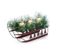 Napco 17 inch Rustic LED Pine & Sleigh Christmas Centerpiece Metal Holiday Candle Holder with Glass Votives