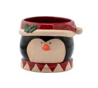 Napco 4.25 inch Charming Ceramic Penguin Face Planter with Santa Hat Festive Holiday Home & Garden Décor