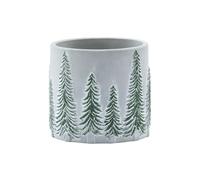 Napco 4 inch Embossed Pine Tree Forest Rustic Green & White Planter Concrete Home & Garden Christmas Standing Planter