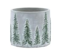 Napco 5.5 inch Embossed Pine Tree Forest Rustic Green & White Concrete Home & Garden Christmas Standing Planter