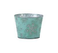 Napco 5 inch Rustic Blue Metal Embossed Snowflake Planter Pot Cover Festive Christmas & Holiday Decor