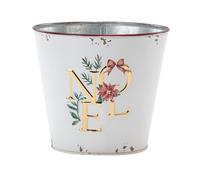 Napco 6.5 inch Rustic Metal Noel Poinsettia Distressed White Pot Cover Home & Garden Christmas Planter