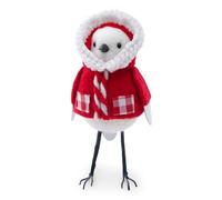 Napco Adorable White Bird Figurine in Red Plaid Winter Coat 9.5 inch Festive Holiday Woodland Animal Decor