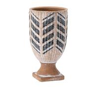 Napco Bohemian Chevron Black and White Standing Vase on Pedestal Base 8” H, Op 4.5” Dia Concrete Bohemian Style Vase