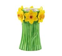 Napco Ceramic Daffodil Vase - 3 x 7.5 Inch Yellow Flower and Green Stem Design, Spring Floral Tabletop Centerpiece for Cottage or Garden-Inspired Décor