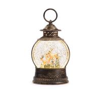 Napco Enchanted Deer & Forest Glitter Water Lantern 9.5 Inch Tall Rustic Bronze Musical Snow Globe with Warm LED Lights - Holiday Décor Home Accent