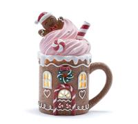 Napco Enchanting Light-Up Gingerbread Mug with Gingerbread Man & Whipped Cream 8.25 Inch Tall Resin Traditional LED Holiday Christmas Kitchen & Home Décor