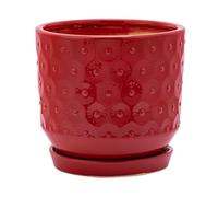 Napco Imports Decorative Home or Garden 6.75 x 12 Inch Indoor or Outdoor Flower Planter Holder Pot with Saucer Vibrant Red Embossed Prism
