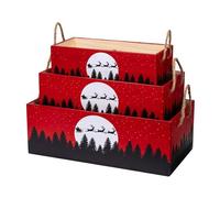 Napco Rustic Red & White Moon/Reindeer Planters with Rope Handles, Set of 3 Festive Christmas & Holiday Decor