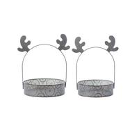 Napco Rustic Reindeer Antler Handle Metal Planters, Set of 2 Nested Christmas Votive Holders & Bowls
