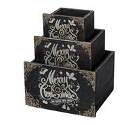 Napco Rustic Wooden "Merry Christmas and a Happy New Year" Distressed Black and Gold Nesting Boxes, Set of 3 Festive Christmas Home & Garden Holiday Decor