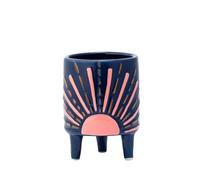 Napco Textured Sun Burst 3 x 2.75 x 2.75 inches Pink Orange Navy Ceramic Flower Succulent Plant Raised Footed Pot Planter Container Holder, Indoor Outdoor Garden Décor