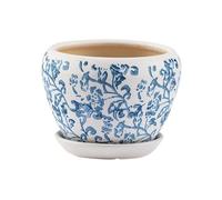 Napco Vintage Blue and White Ceramic Planter - Small 4.75 x 5 Inch Pot with Drainage Hole & Saucer, Classic Floral Chintz Design, Timeless Planter for Succulents, Herbs, Flowers & Home Décor