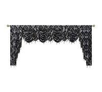 NAPEARL Black Valances for Windows, Jacquard Swag Curtains for Living Room, Damask Waterfall Curtains Valance and Swags for Bedroom, Kitchen (1 Panel, 111-Inch Wide)