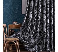 NAPEARL Damask Curtains for Living Room and Bedroom, Gothic Drapes With Floral Patterns, Black Victorian Style, 84 Inch Length, Set of 2 Panels, Each 52 x 108 Inches