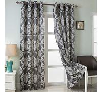 NAPEARL European Style Jacquard Grommet Top Window Curtain Panel Set of 2 Panels 133 cm W x 137 cm L Grey