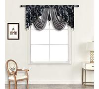 NAPEARL Swag Curtain Rod Pocket Short Jacquard Valance for Living Room Waterfall Valance Fancy Design with Satin Fabric Decoration