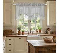 NAPEARL Swag Valance for Windows Faux Linen Sheer Waterfall Valance Elegant Beaded Valance Curtain for Bathroom, Kitchen, Small Windows (1 Valance, 29 x 16 Inch) (Gray, W52 x L18)