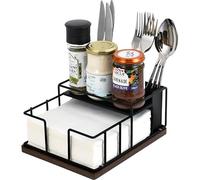 Napkin Holder for Table, Countertop Organizer - Flatware Holder for Forks, Spoons, Knives, Napkin Dispenser and Salt and Pepper Shakers Storage, Kitchen Cutlery Caddy for Dining Table, Buffet, Camping