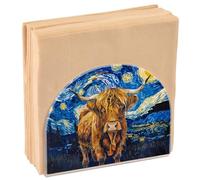 Napkin Holder for Table, Highland Cow in Starry Night Acrylic Paper Napkin Holder, Kitchen Tissue Paper Dispenser Cocktail Napkin Holder for Dining Table, Party Guest, Bathroom