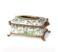 Napkin Holder Retro Ceramics with Copper Painted Hand-Painted Flowers and Birds Tissue Box Holder Coffee Table Decoration Ornament Napkin Dispenser