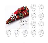 Napkin Ring, 6/12 Pcs Metal Napkin Buckle Holder for Wedding Party Dinner Table Decoration(12 PCS-Leaf,Silver)