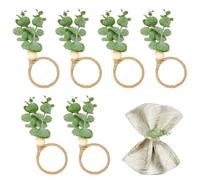 Napkin Rings,6 Pcs Napkin Holders,Green Leaf Eucalyptus Napkins Ring Holder mit Wood Bead,Rustic Farmhouse Boho Napkins Holder for Weddings Parties Banquet Table Decor