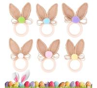 Napkin Rings Easter - 6 Piece Serviette Buckles, Dinner Table Holders | Wood Burlap Material Rabbit Ear Design, Holiday Party Decoration Event Planner Christian Family Home Dining Table Setting