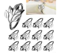 Napkin Rings Set, 12pcs Elegant Leaf Metal Serviette Holders for Wedding Dinner Party Gold Table Decoration for Any Occasion(Silver)