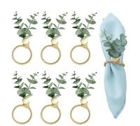 Napkin Rings Set of 6, Elegant Napkin Buckles,Rustic Farmhouse Boho Green Leaf Eucalyptus Wood Bead Napkin Rings for Spring Fall Family Banquet Easter Thanksgiving Christmas Wedding Table Decor