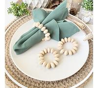 Napkin Rings Set of 6 - Wooden Beads Napkin Rings | Rustic Wooden Napkin Ring Holder for Table Decoration - Handmade LEBEJUA Napkin Ring with Wood Beads & Jute Twine - Farmhouse Boho Napkin Rings