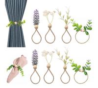 Napkin Rings Set of 8, Metal Napkin Buckles Green Leaf Eucalyptus Wood Bead Napkin Ring Holder Rustic Farmhouse Floral Napkins Rings for Fall Spring Weddings Table Decor