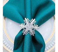 Napkin Rings with Flower, Christmas Snowflakes Bulk Napkin Rings Modern Western Decor for Kitchen Table Outdoor Holiday Party Wedding (Silver, 1.6 inch)