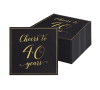 Napkins 40th Birthday Man Woman - Pack of 60 Napkins Black Gold 40th Birthday Decoration, Table Decoration 40 Man Woman for Decoration