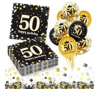 Napkins 50th Birthday, Pack of 30 Napkins 50th Birthday Man + 18 Pieces Decorative 50th Birthday Balloons, Napkins 50th Birthday Man Woman, Happy Birthday 50 Napkins