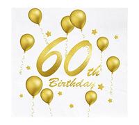 Napkins 60th Birthday Gold - 33 x 33 cm, Pack of 20 Happy Birthday for Woman Man - 60s Decoration Table Decoration Sparkling Celebration