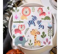 Napkins Cartoon Animals Disposable Table Napkins - Soft and Strong Paper Serviettes for All Occasions - Everyday Tissues for Cleaning Spills Wiping Surfaces 20 Packs(33x33cm)
