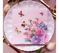 Napkins Colorful Flower Butterfly Table Decoration, Anniversary Decoration, Disposable Party Serviettes Napkins, Perfect for Birthdays, Weddings, Communion and Celebrations20 Packs(33x33cm)