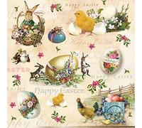 Napkins Easter 20 Animals for Vintage Nostalgia Rabbit Chick Easter Eggs Beige Writing Spring Easter Motif Table Decoration 33 x 33 cm