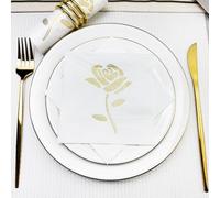 Napkins Golden Flower Disposable Table Napkins - Soft and Strong Paper Serviettes for All Occasions - Everyday Tissues for Cleaning Spills Wiping Surfaces10 Packs(33x33cm)