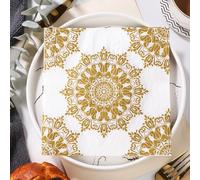 Napkins Golden Pattern Table Decoration, Anniversary Decoration, Disposable Party Serviettes Napkins, Perfect for Birthdays, Weddings, Communion and Celebrations 30 Packs(33x33cm)