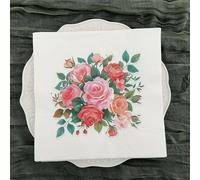 Napkins Green Rose Pattern Tissue Paper Napkins Disposable Soft Serviettes Party Happy Birthday Wedding Wrapping Paper for Crafts Everyday Tableware,Christmas,Toilet 15 Packs(33x33cm)