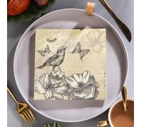 Napkins Grey Bird Flower Paper Napkins, Super Soft, Cocktail Disposable Paper Tissues - Best for Christmas, Parties, Halloween, Thanksgiving 20 Packs(33x33cm)